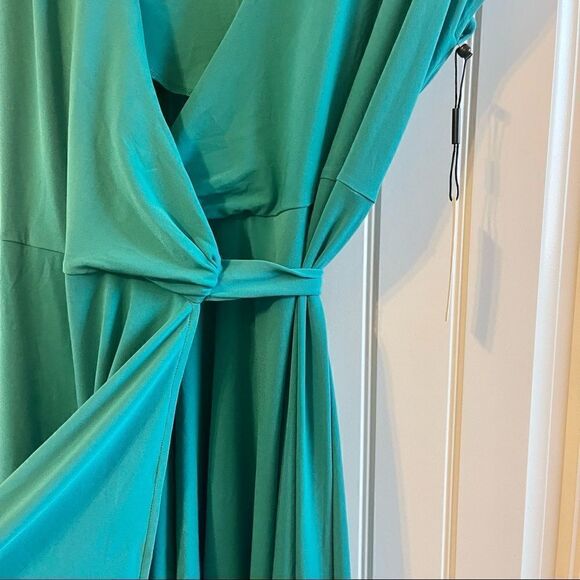 Vicky Tiel Vintage Teal Green Flutter Sleeve V-Neck Wrap Dress; SZ S; BNWT - Picture 10 of 10